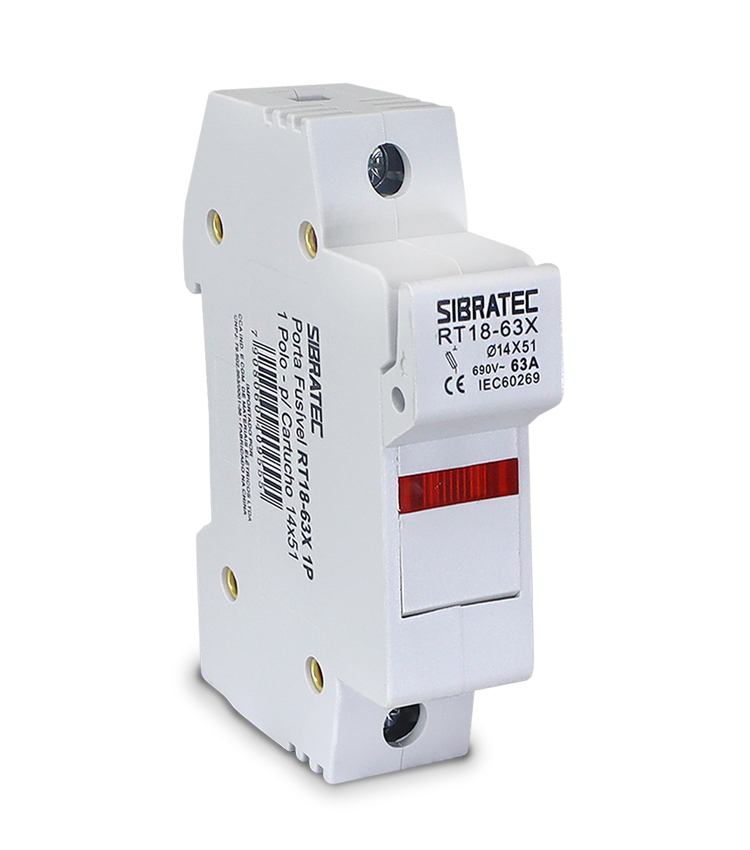 Porta Fusível tipo Cartucho 1 Polo RT18-63 690Vca com Indicador para Fusíveis 14x51mm até 63A 