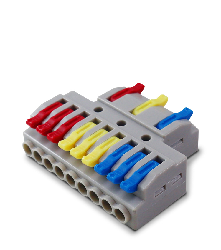 Conector Alavanca de Emenda e Derivação KV439 com 3 Entradas e 9 Saídas (3 Polos) 32A para Cabo de 0,08~4mm² 