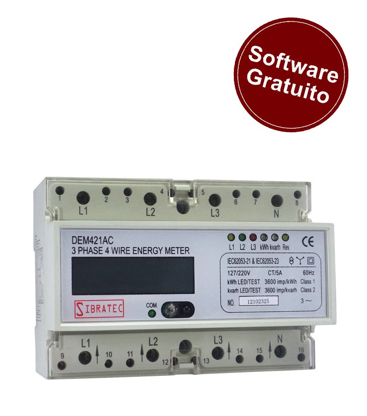Medidor de Energia Trifásico - DEM421AC- 110/220Vca - kWh + 23 Grandezas + RS485 com Software de leitura gratuito