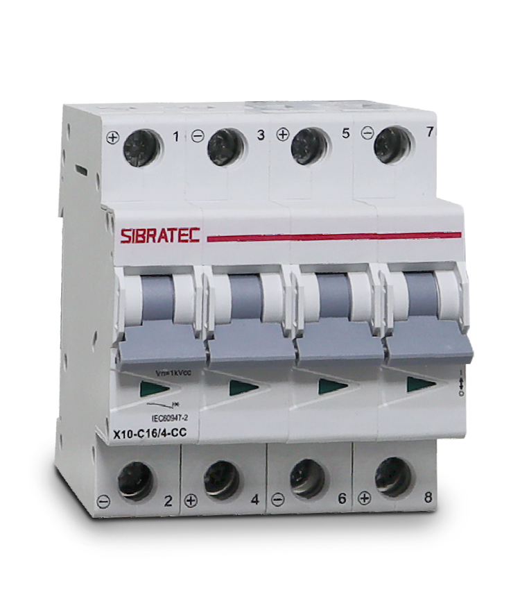 Disjuntor DIN Corrente Contínua Tetrapolar X10-C16/4-CC 16A 10KA 1000Vcc - Para Sistema Fotovoltaico