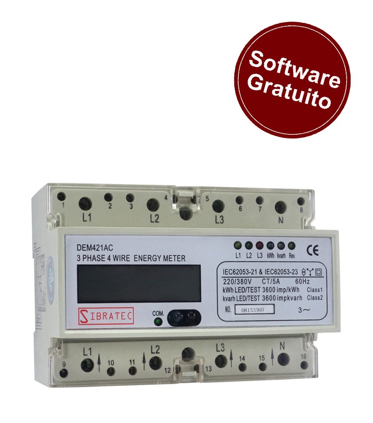 Medidor de Energia Trifásico - DEM421AC- 220/380Vca - kWh + 23 Grandezas + RS485 com Software de leitura gratuito