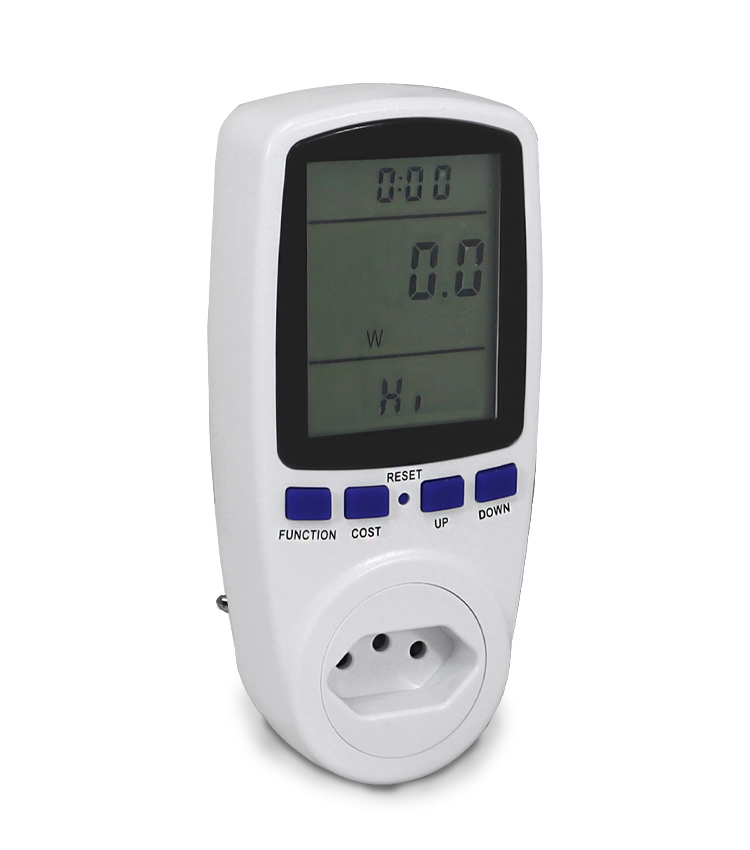 Medidor de Energia (kWh) Monofásico PM16 para Tomada 2P+T - 180~250Vca 16A - Grandezas V / I / W / Hz / Kwh / Tempo