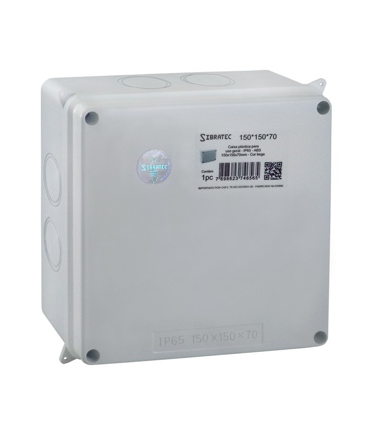 Caixa Plástica Multiuso 150x150x70mm IP65 - 8 Furos Laterais Destacáveis Ø32mm