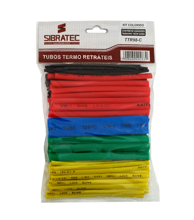 Kit Tubos Termo Retrátil Coloridos Com 98 unidades de 10cm com Ø1.5, Ø2.5, Ø4, Ø6, Ø10, Ø16mm