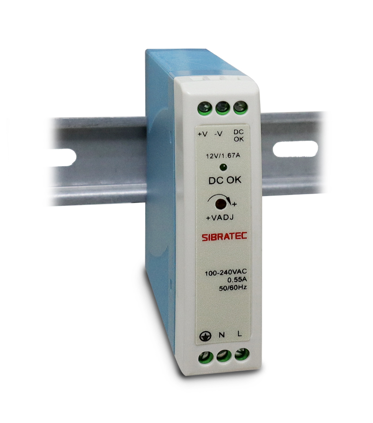 Fonte Chaveada para Trilho Din - Entrada 110/220Vca e Saída 12Vcc de 20W 1,67A - MDR-20-12V