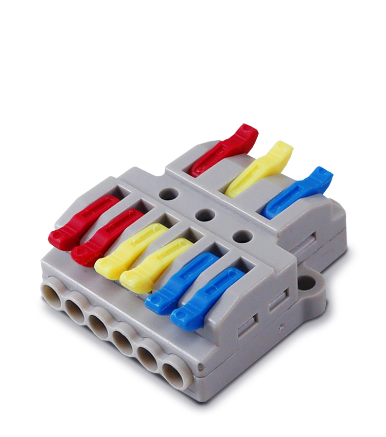 Conector Alavanca de Emenda e Derivação KV436 com 3 Entradas e 6 Saídas (3 Polos) 32A para Cabo de 0,08~4mm² 